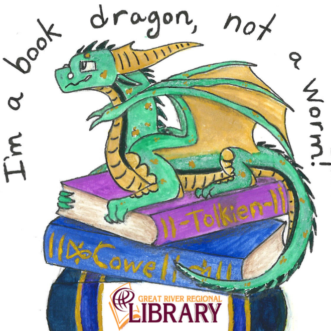 dragon perched on stack of books